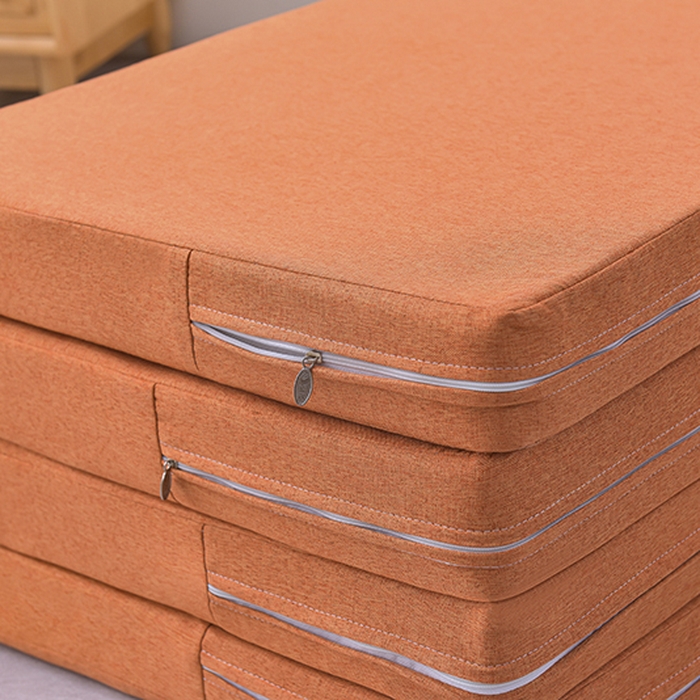 91家纺网 家纺一手货源 找家纺 小豚鼠 2025新款亚麻四折多功能四季床垫 热带橙