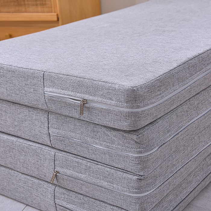 91家纺网 家纺一手货源 找家纺 小豚鼠 2025新款亚麻四折多功能四季床垫 竹青白