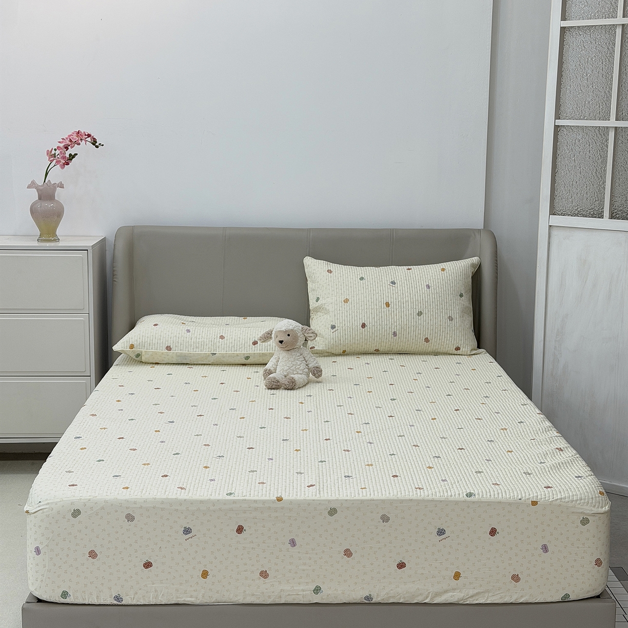 91家纺网 家纺一手货源 找家纺 佰织鑫家居 2026新款全棉夹棉绗缝床笠三件套四件套（会员-5） 七彩南瓜