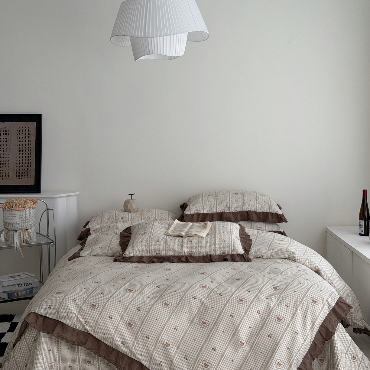 91家纺网 家纺一手货源 找家纺 佰织鑫家居 2025新款全棉法式砂洗棉花床盖款被套四件套 爱心小熊