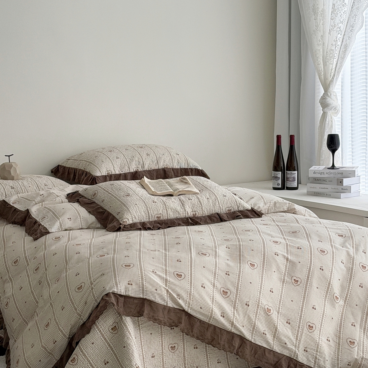 91家纺网 家纺一手货源 找家纺 佰织鑫家居 2025新款全棉法式砂洗棉花床盖款被套四件套 爱心小熊