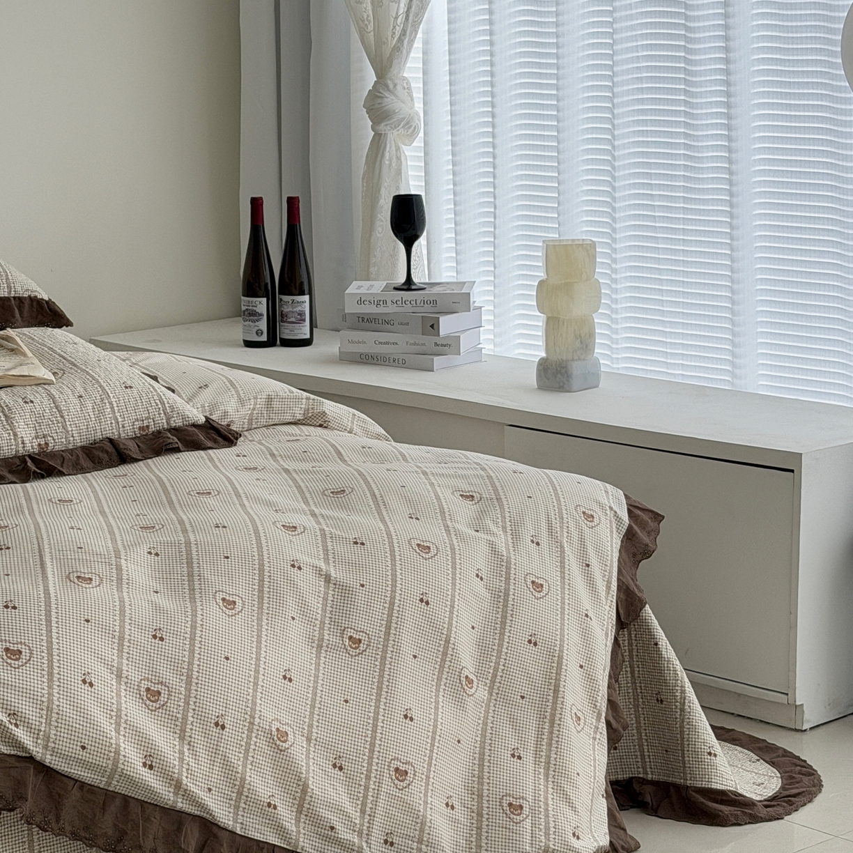 91家纺网 家纺一手货源 找家纺 佰织鑫家居 2025新款全棉法式砂洗棉花床盖款被套四件套 爱心小熊