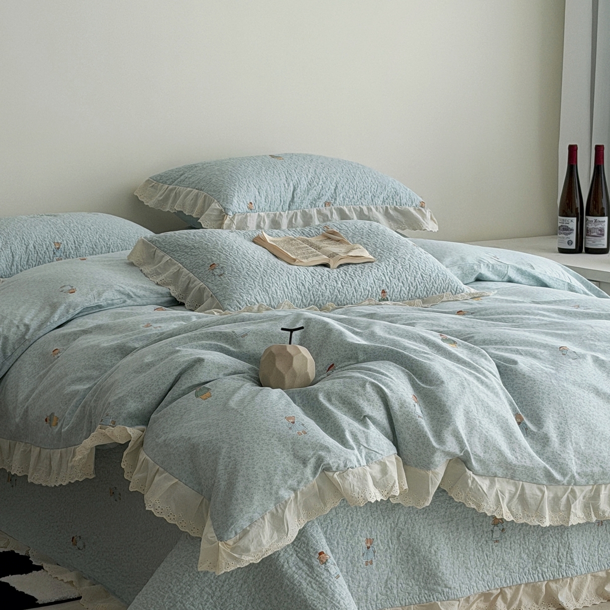 91家纺网 家纺一手货源 找家纺 佰织鑫家居 2025新款全棉法式砂洗棉花床盖款被套四件套 彼得兔