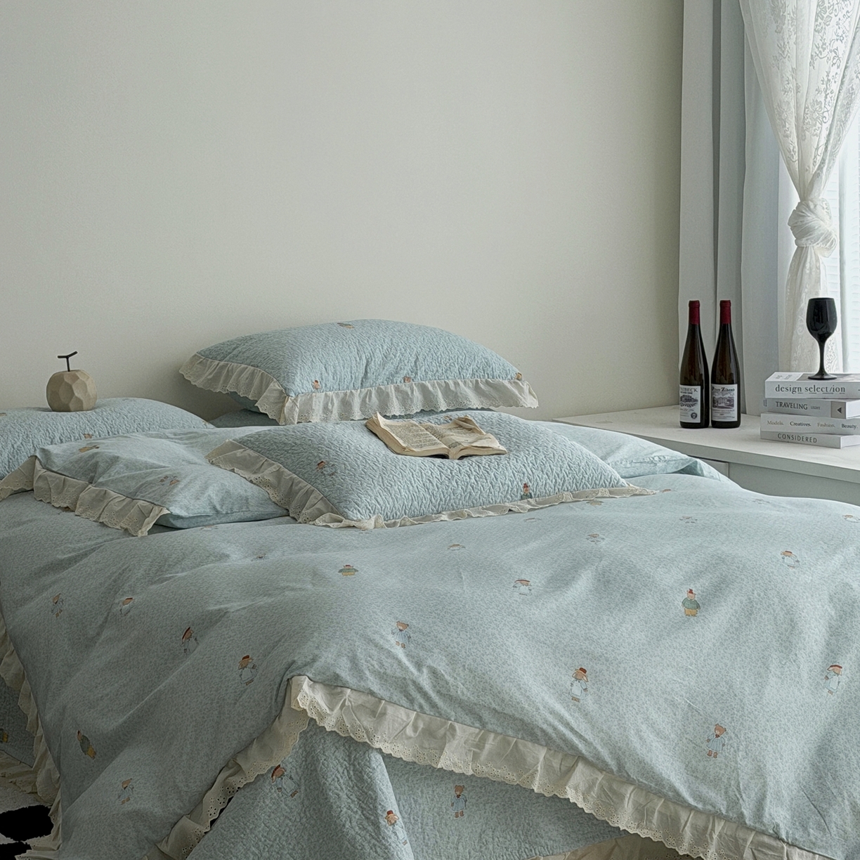 91家纺网 家纺一手货源 找家纺 佰织鑫家居 2025新款全棉法式砂洗棉花床盖款被套四件套 彼得兔