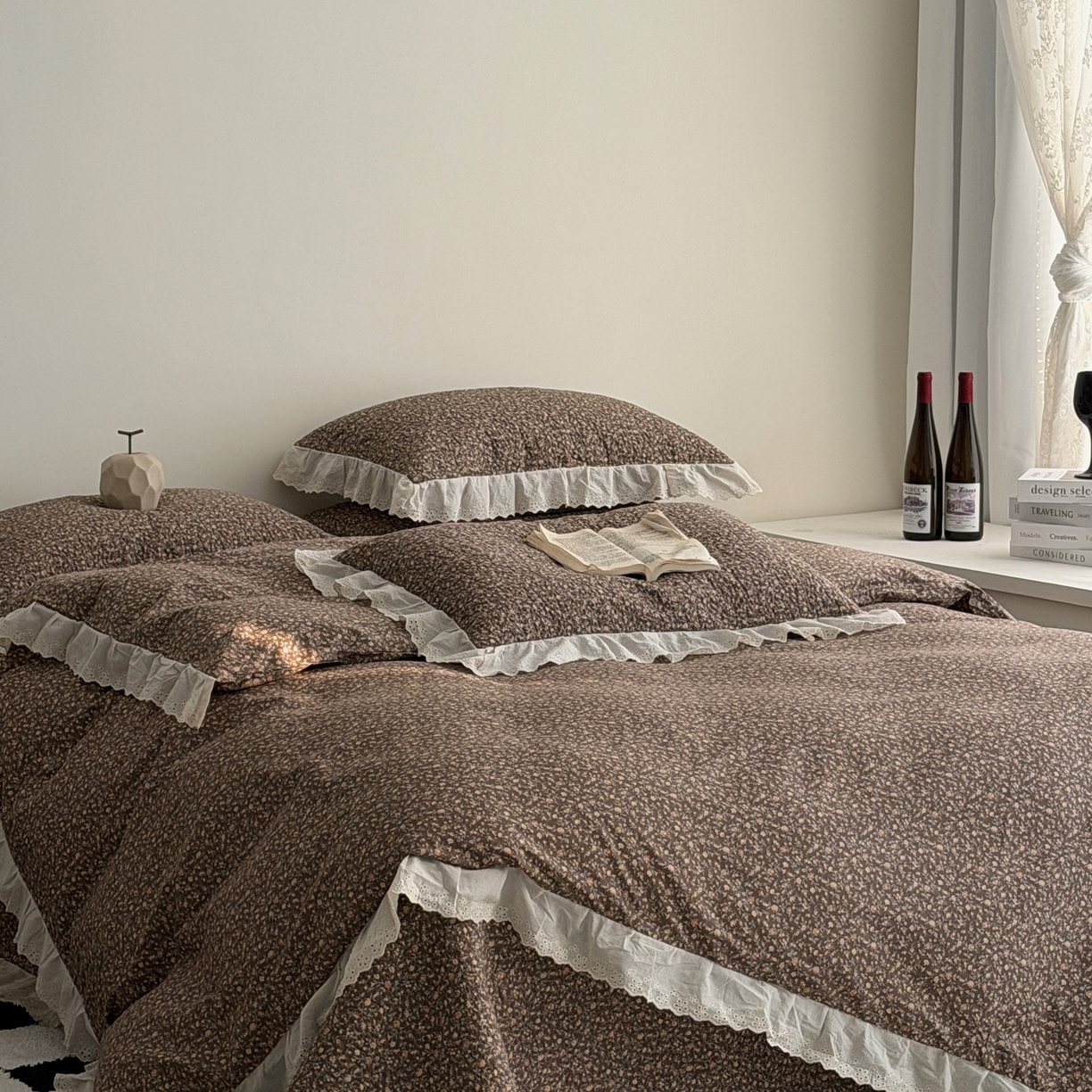 91家纺网 家纺一手货源 找家纺 佰织鑫家居 2025新款全棉法式砂洗棉花床盖款被套四件套 晚秋