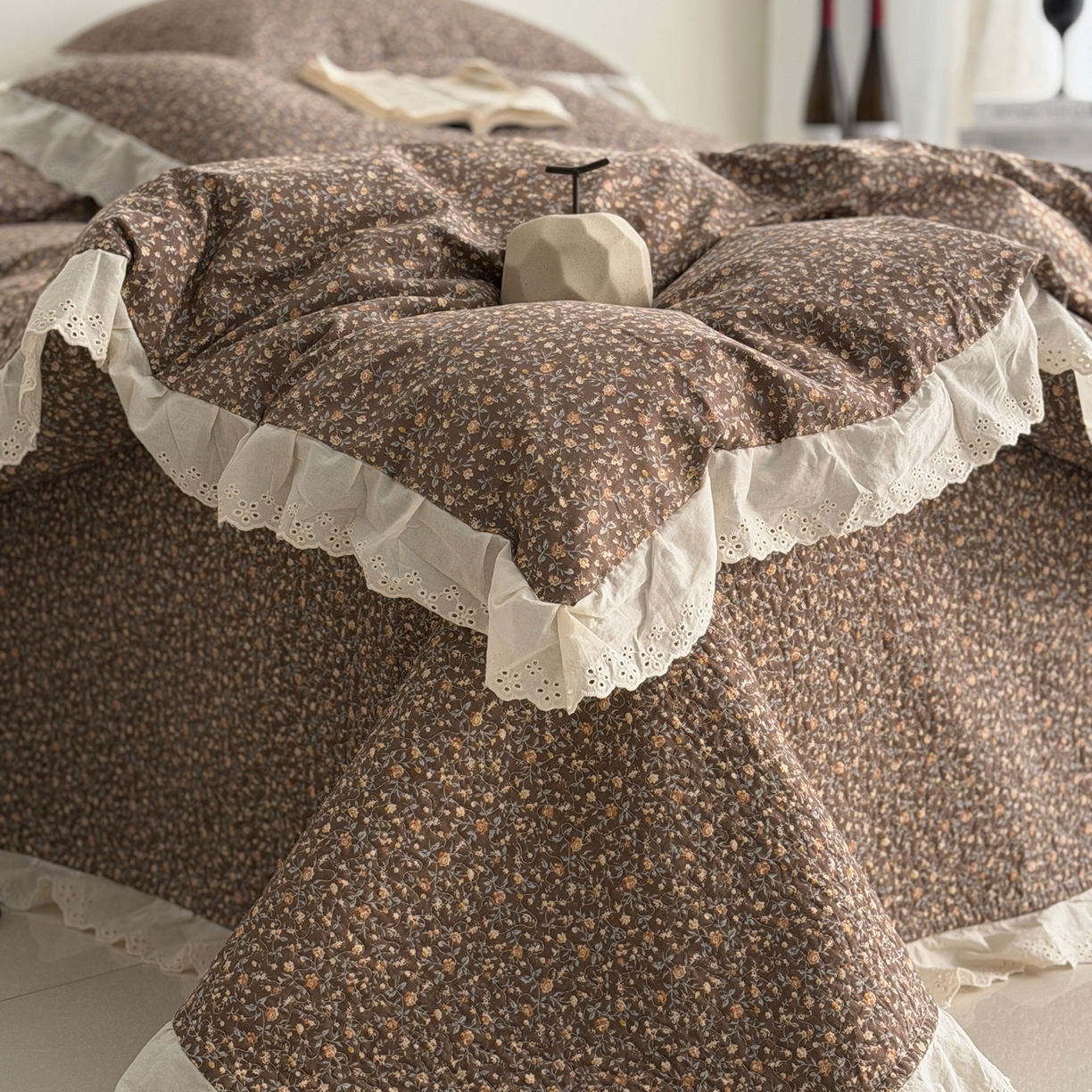 91家纺网 家纺一手货源 找家纺 佰织鑫家居 2025新款全棉法式砂洗棉花床盖款被套四件套 晚秋