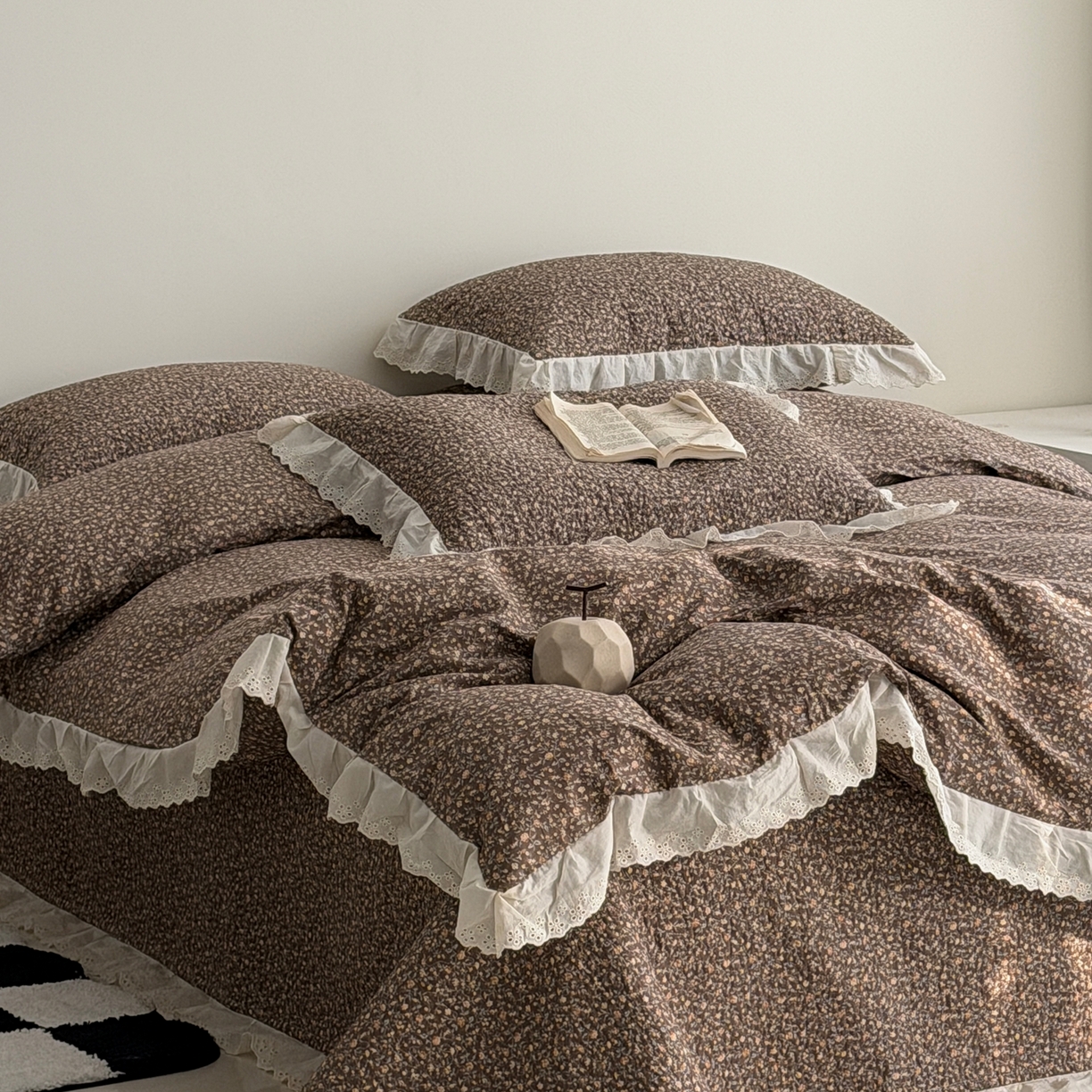 91家纺网 家纺一手货源 找家纺 佰织鑫家居 2025新款全棉法式砂洗棉花床盖款被套四件套 晚秋