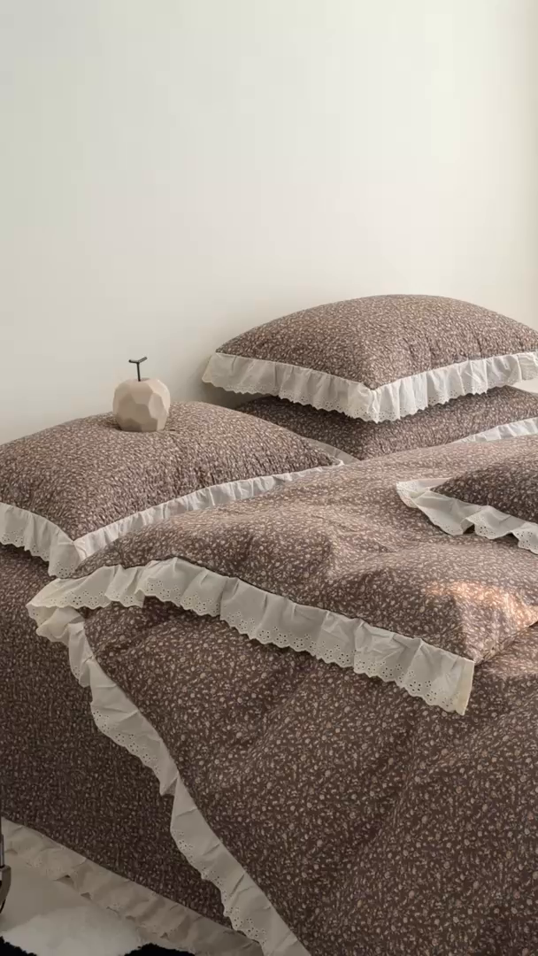 91家纺网 家纺一手货源 找家纺 佰织鑫家居 2025新款全棉法式砂洗棉花床盖款被套四件套 晚秋