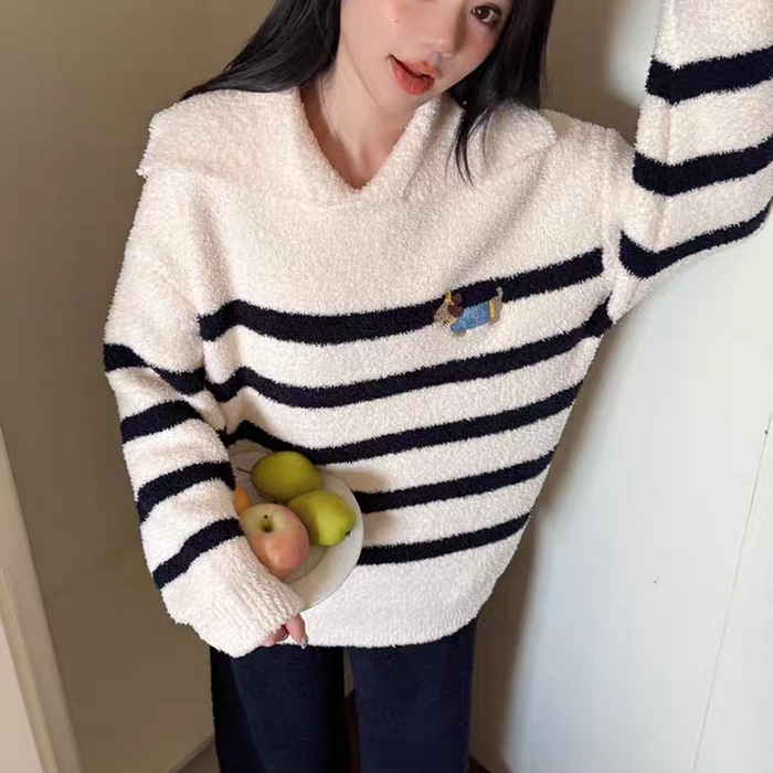 （总）妍景家居生活馆 2026新款软绵绵翻领条纹款家居服睡衣套装