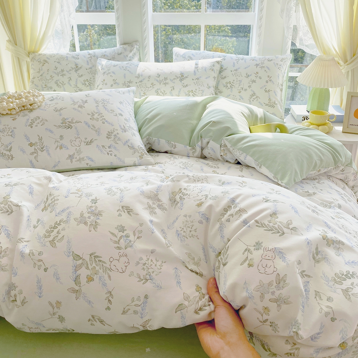 91家纺网 家纺一手货源 找家纺 小懒猪 2026春夏新款全棉纯棉花卉款四件套 森屹兔眠