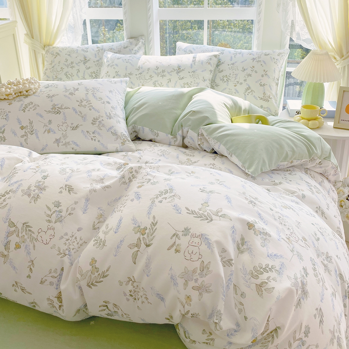 91家纺网 家纺一手货源 找家纺 小懒猪 2026春夏新款全棉纯棉花卉款四件套 森屹兔眠