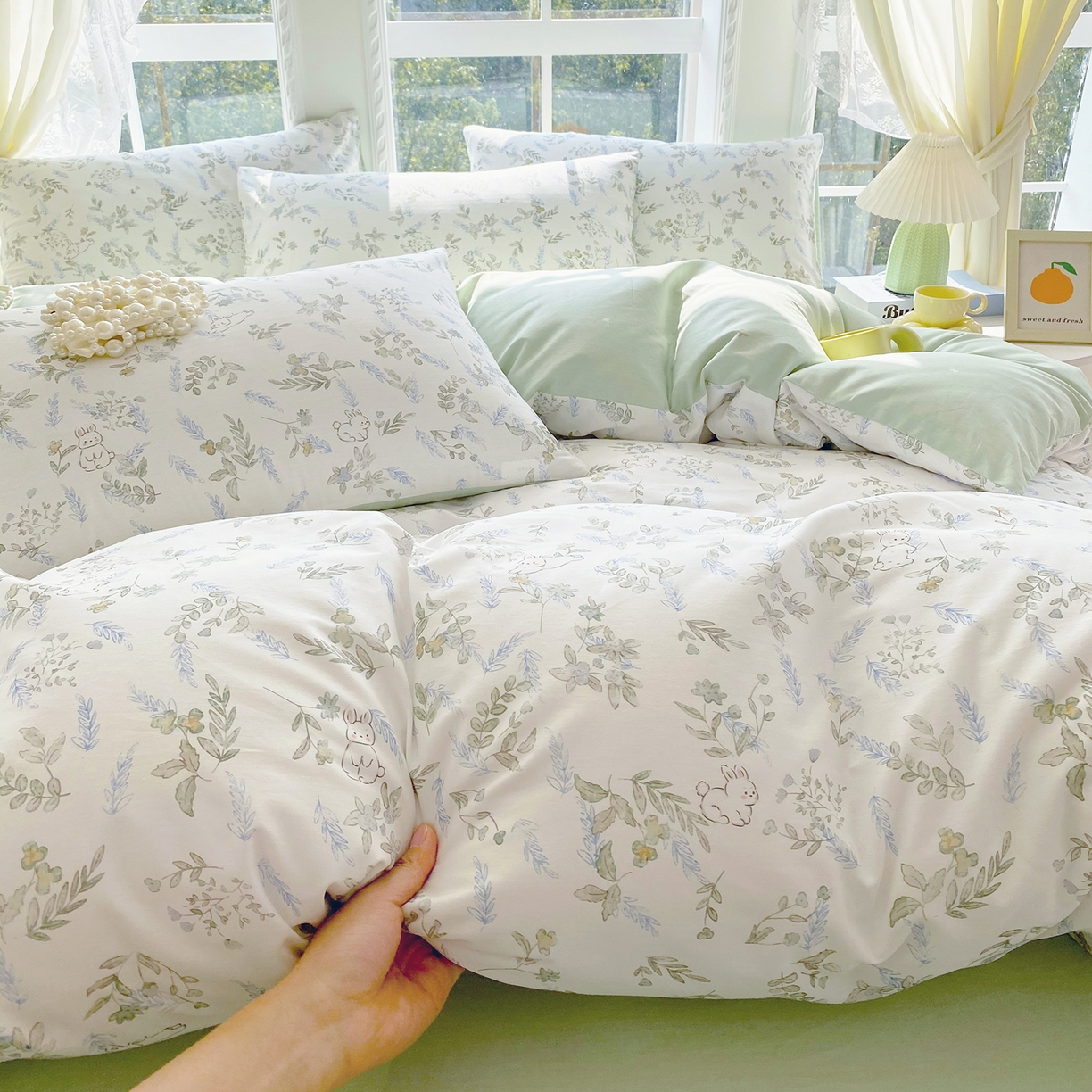 91家纺网 家纺一手货源 找家纺 小懒猪 2026春夏新款全棉纯棉花卉款四件套 森屹兔眠