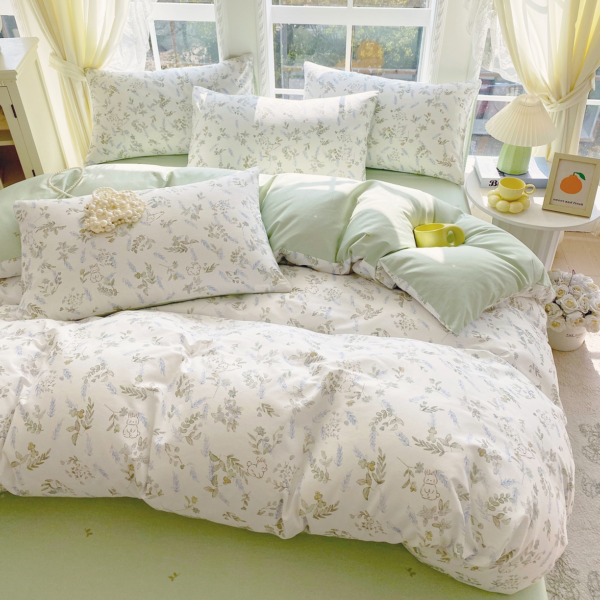 91家纺网 家纺一手货源 找家纺 小懒猪 2026春夏新款全棉纯棉花卉款四件套 森屹兔眠