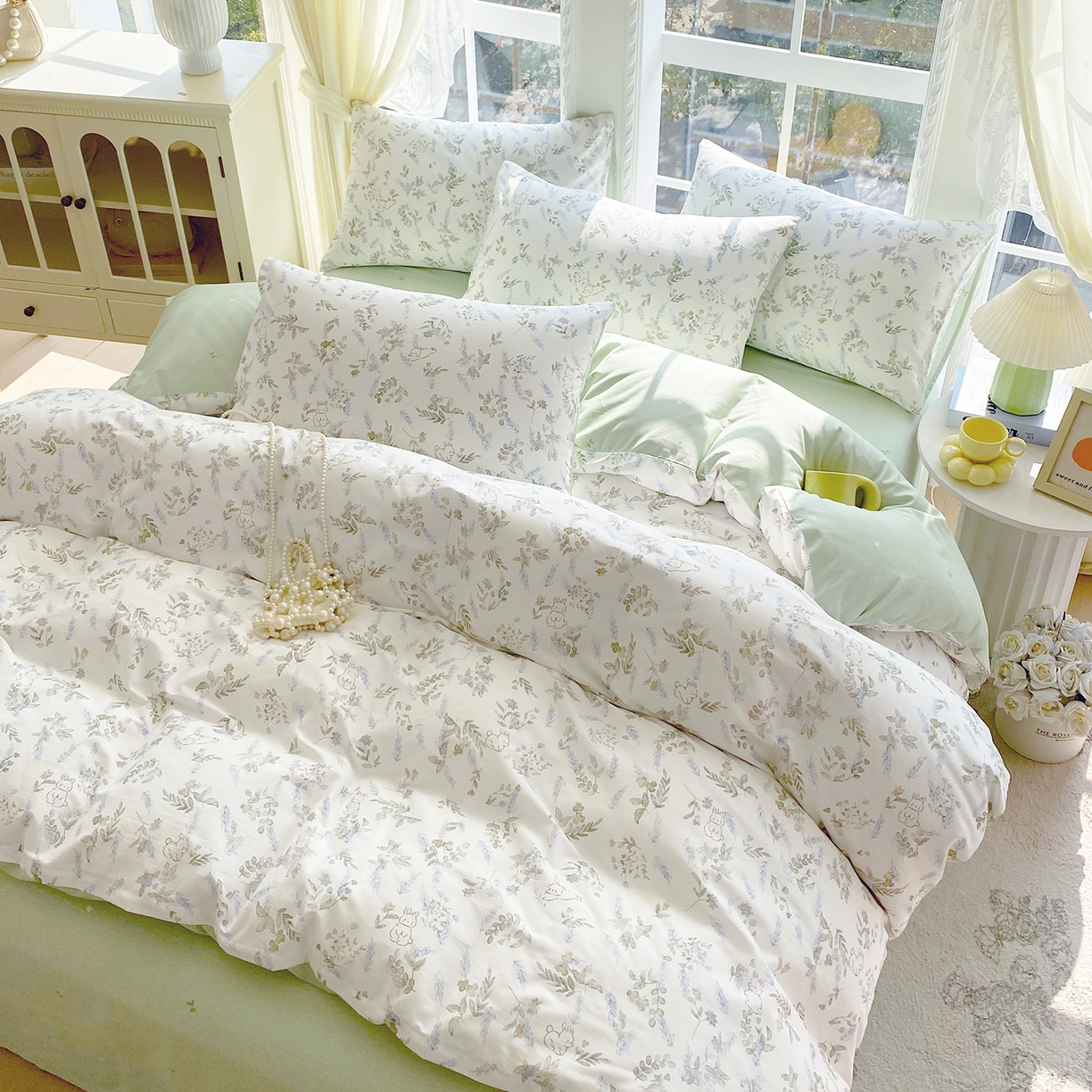 91家纺网 家纺一手货源 找家纺 小懒猪 2026春夏新款全棉纯棉花卉款四件套 森屹兔眠