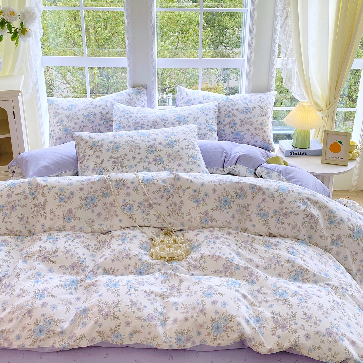 91家纺网 家纺一手货源 找家纺 小懒猪 2026春夏新款全棉纯棉花卉款四件套 青蔓花盏