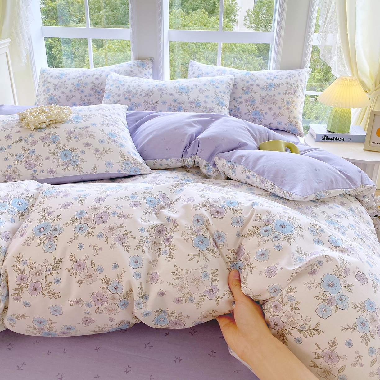 91家纺网 家纺一手货源 找家纺 小懒猪 2026春夏新款全棉纯棉花卉款四件套 青蔓花盏