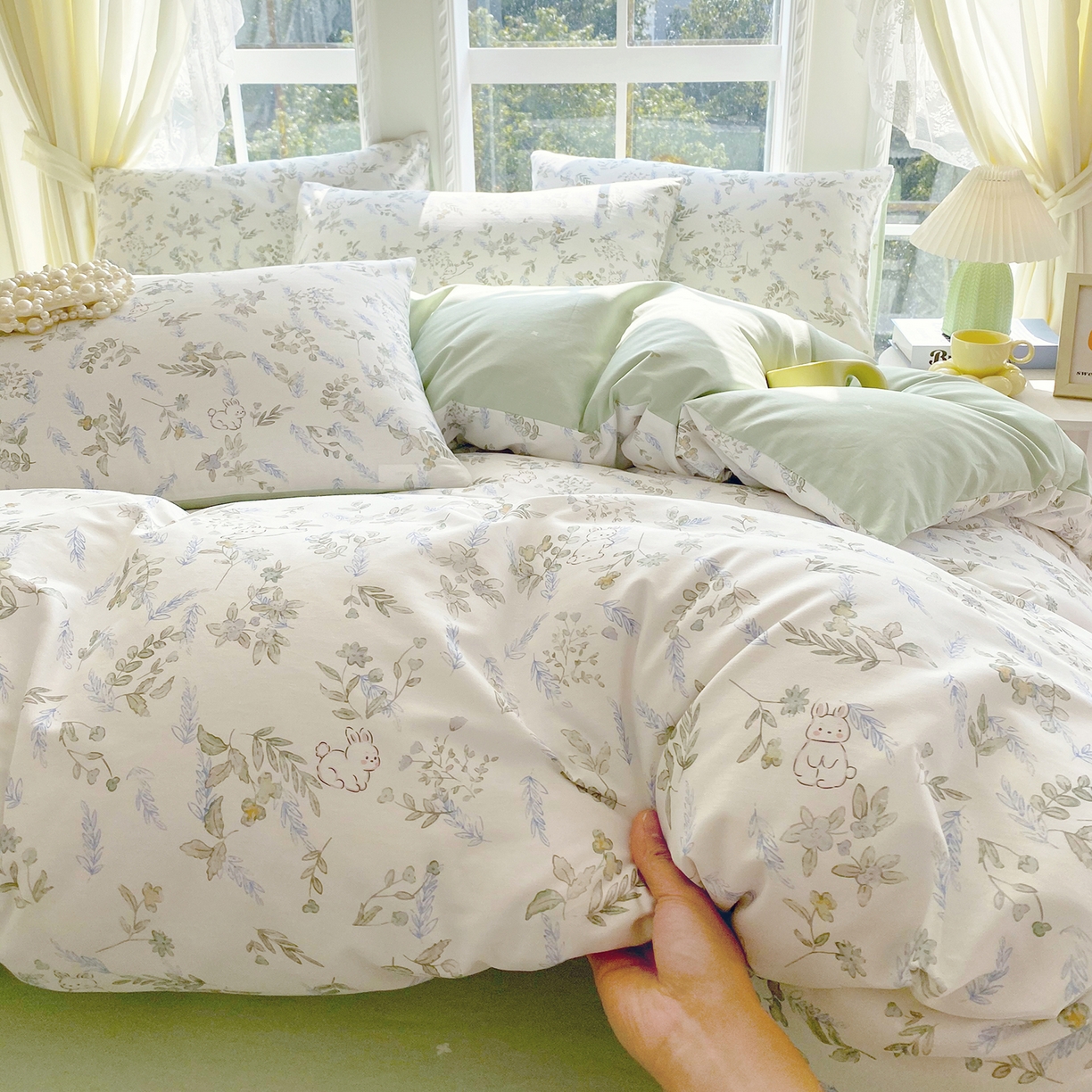 91家纺网 家纺一手货源 找家纺 小懒猪 2026春夏新款全棉纯棉花卉款四件套 森屹兔眠