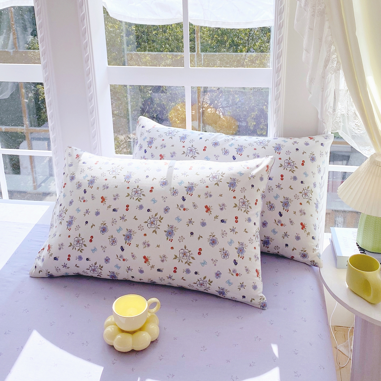 91家纺网 家纺一手货源 找家纺 小懒猪 2026春夏新款全棉纯棉花卉款四件套 雾蓝花簇