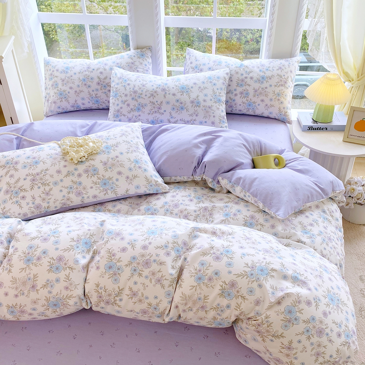 91家纺网 家纺一手货源 找家纺 小懒猪 2026春夏新款全棉纯棉花卉款四件套 青蔓花盏