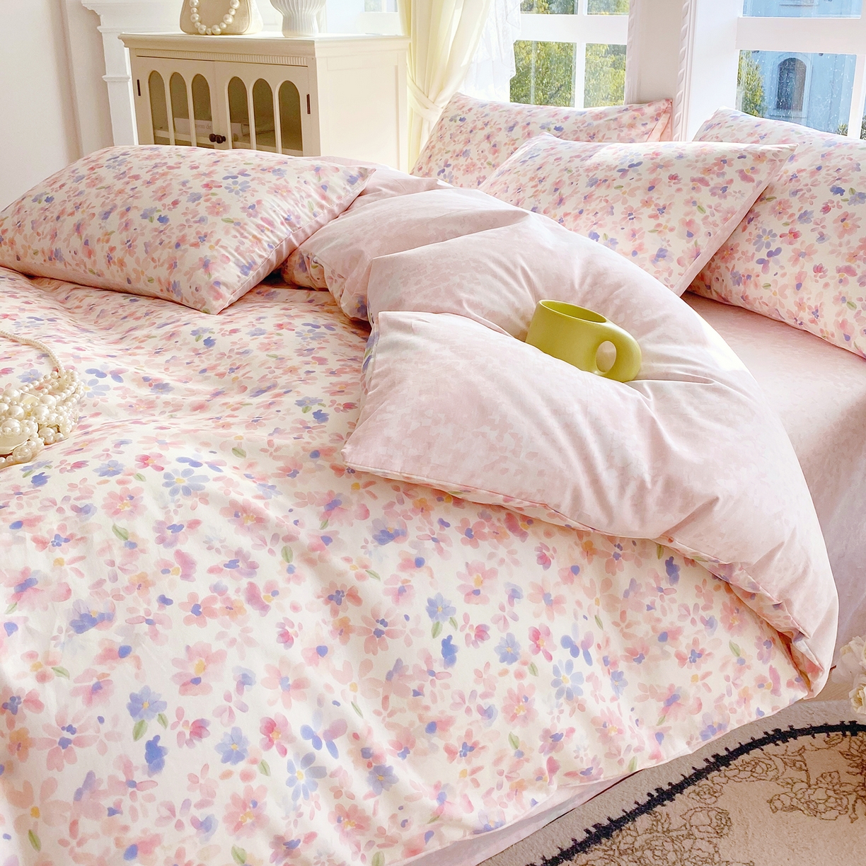 91家纺网 家纺一手货源 找家纺 小懒猪 2026春夏新款全棉纯棉花卉款四件套 漫彩花韵