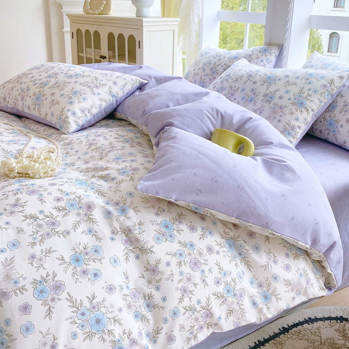 91家纺网 家纺一手货源 找家纺 小懒猪 2026春夏新款全棉纯棉花卉款四件套 青蔓花盏