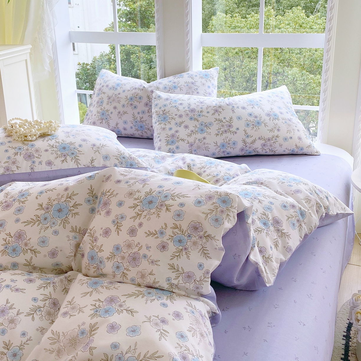 91家纺网 家纺一手货源 找家纺 小懒猪 2026春夏新款全棉纯棉花卉款四件套 青蔓花盏