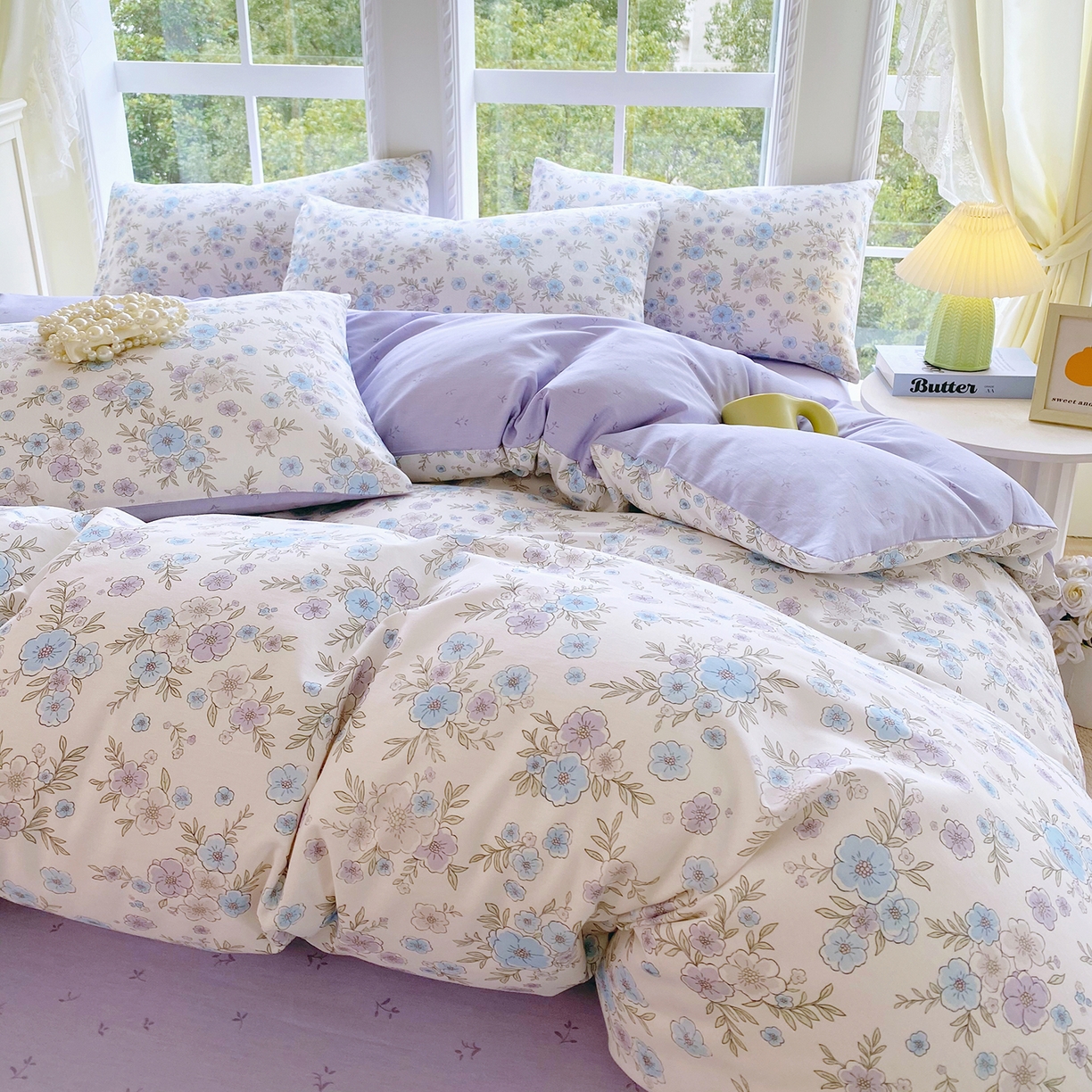 91家纺网 家纺一手货源 找家纺 小懒猪 2026春夏新款全棉纯棉花卉款四件套 青蔓花盏