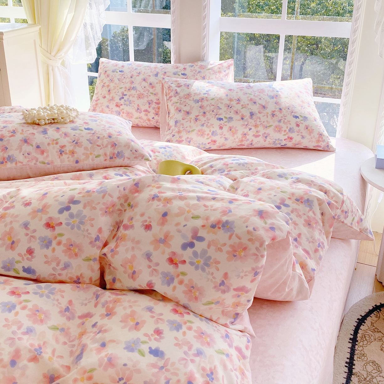 91家纺网 家纺一手货源 找家纺 小懒猪 2026春夏新款全棉纯棉花卉款四件套 漫彩花韵