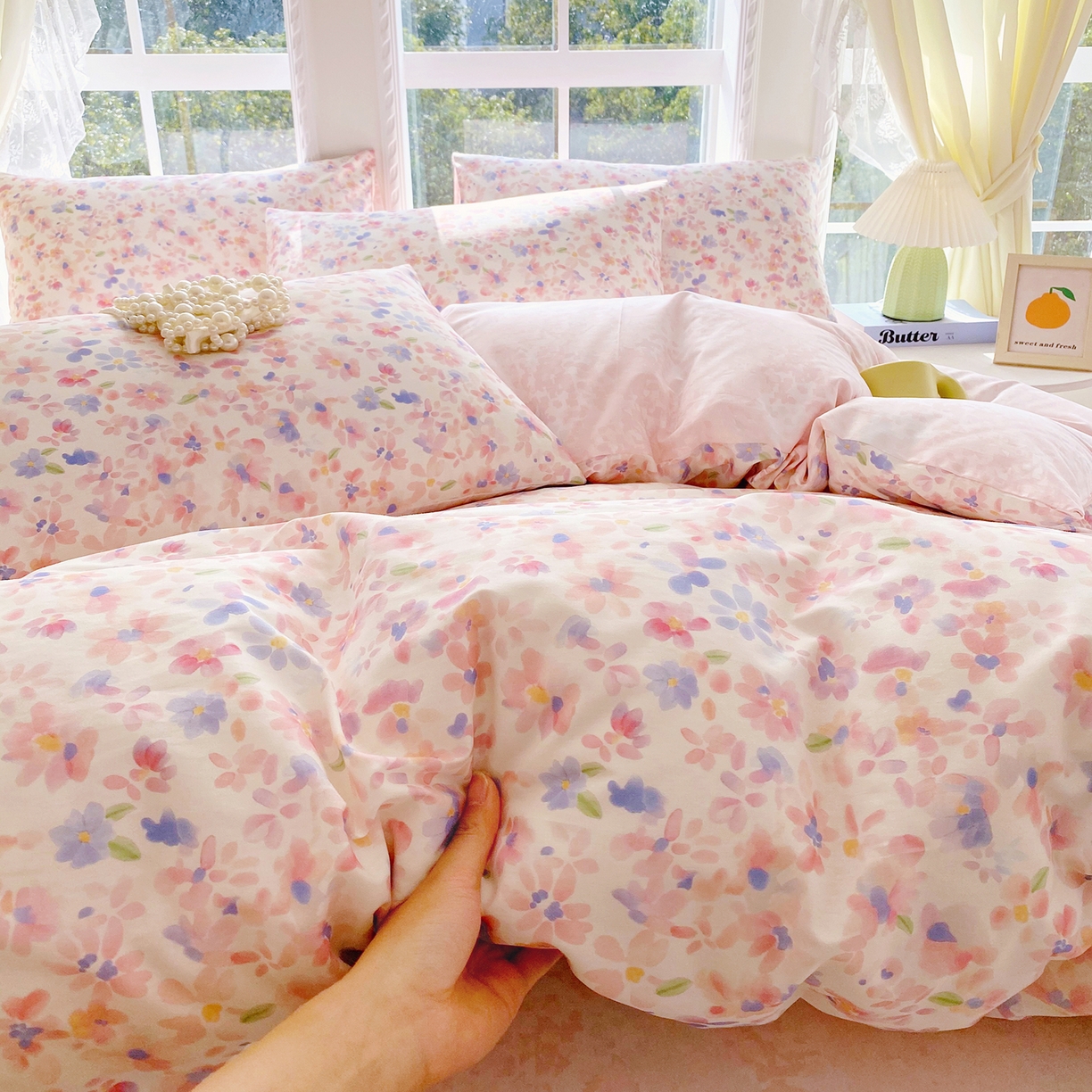 91家纺网 家纺一手货源 找家纺 小懒猪 2026春夏新款全棉纯棉花卉款四件套 漫彩花韵