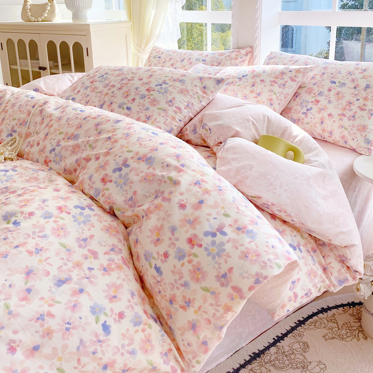 91家纺网 家纺一手货源 找家纺 小懒猪 2026春夏新款全棉纯棉花卉款四件套 漫彩花韵