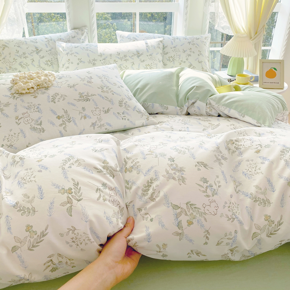 91家纺网 家纺一手货源 找家纺 小懒猪 2026春夏新款全棉纯棉花卉款四件套 森屹兔眠