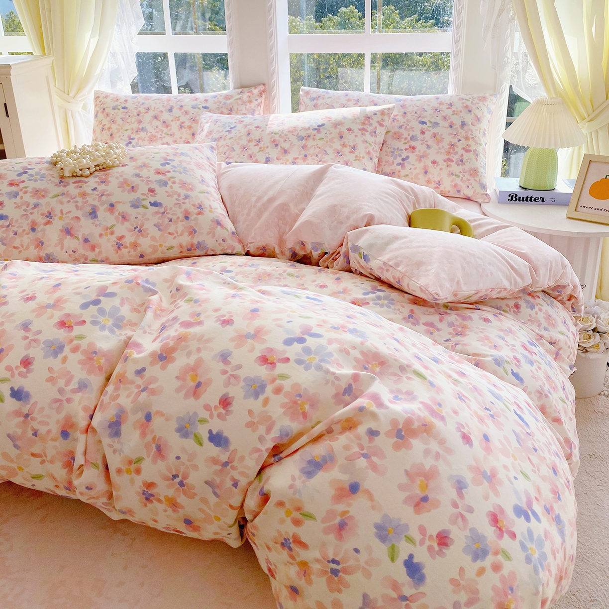 91家纺网 家纺一手货源 找家纺 小懒猪 2026春夏新款全棉纯棉花卉款四件套 漫彩花韵