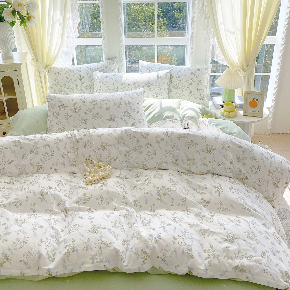 91家纺网 家纺一手货源 找家纺 小懒猪 2026春夏新款全棉纯棉花卉款四件套 森屹兔眠