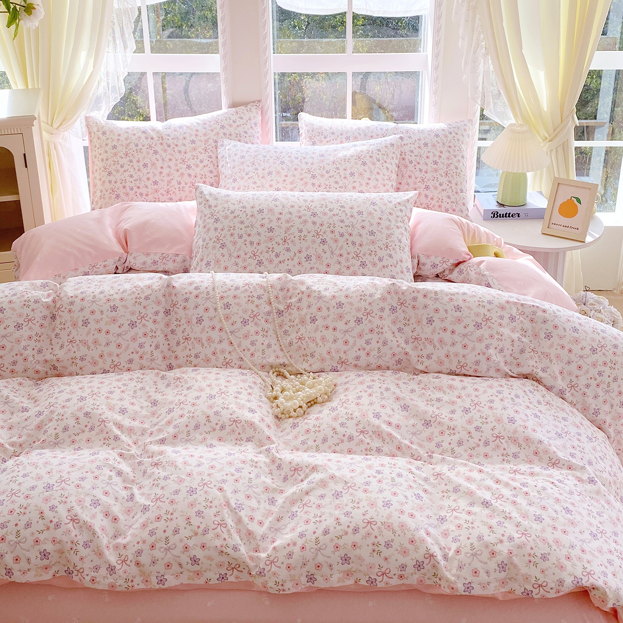 91家纺网 家纺一手货源 找家纺 小懒猪 2026春夏新款全棉纯棉花卉款四件套 紫粉花漾