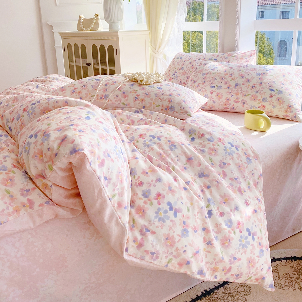 91家纺网 家纺一手货源 找家纺 小懒猪 2026春夏新款全棉纯棉花卉款四件套 漫彩花韵