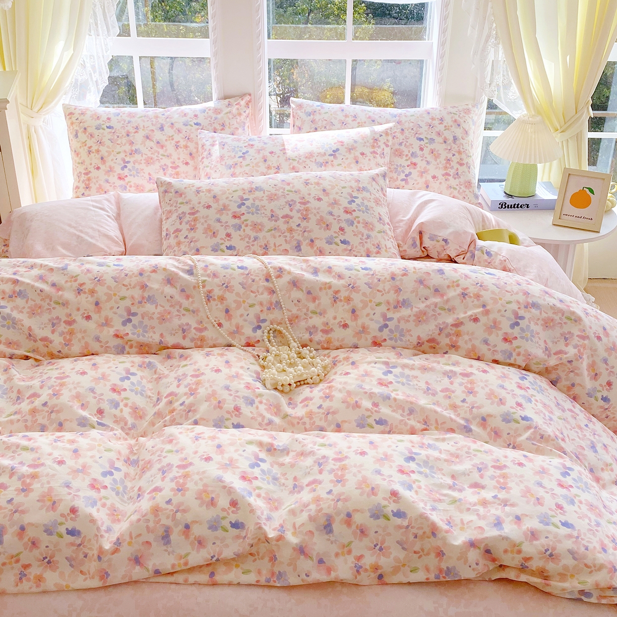 91家纺网 家纺一手货源 找家纺 小懒猪 2026春夏新款全棉纯棉花卉款四件套 漫彩花韵