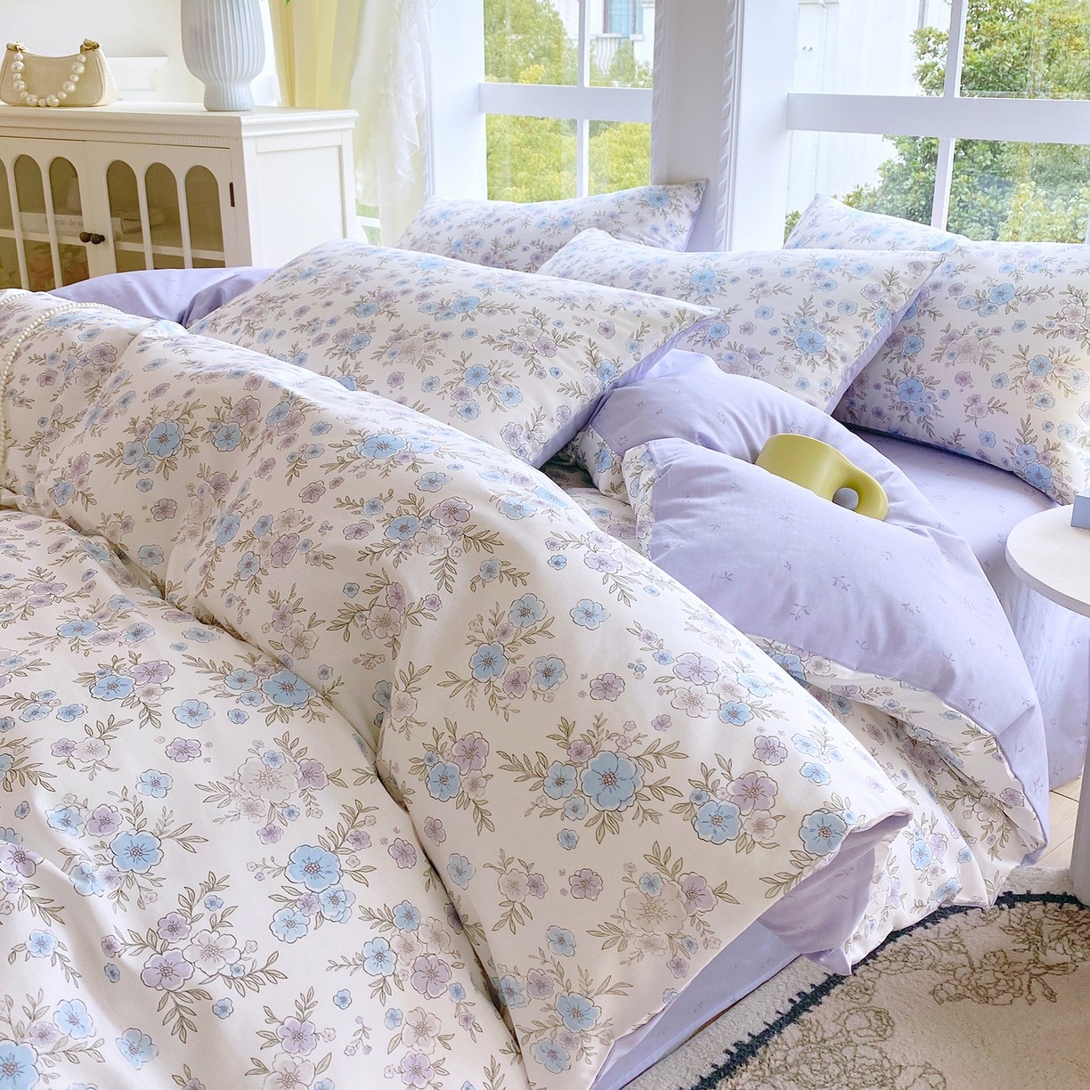 91家纺网 家纺一手货源 找家纺 小懒猪 2026春夏新款全棉纯棉花卉款四件套 青蔓花盏