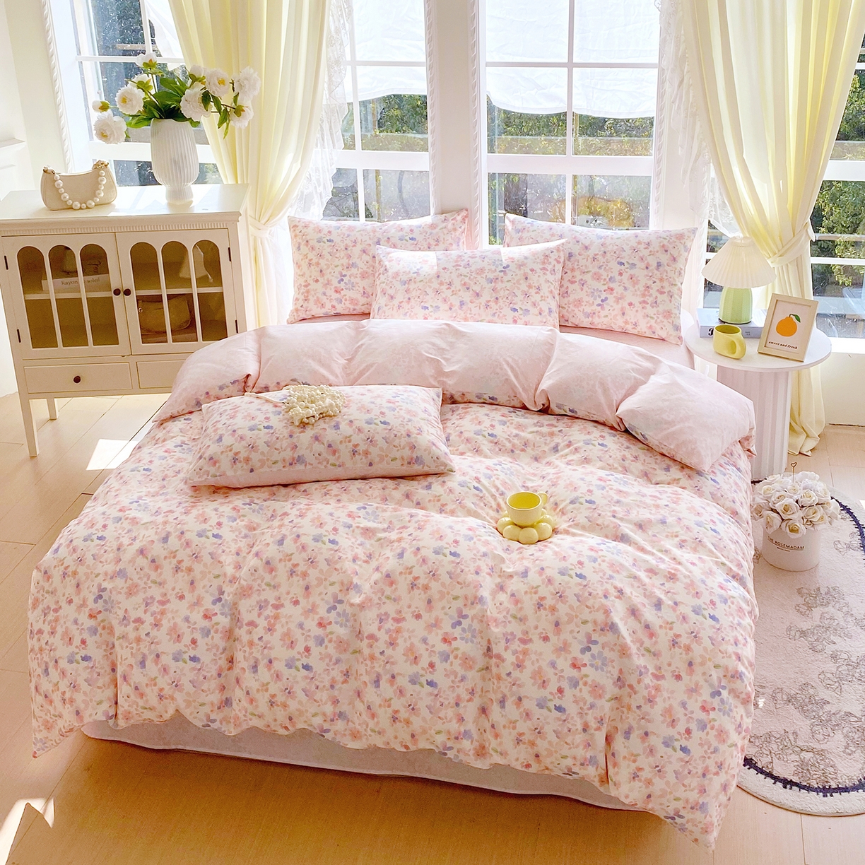 91家纺网 家纺一手货源 找家纺 小懒猪 2026春夏新款全棉纯棉花卉款四件套 漫彩花韵