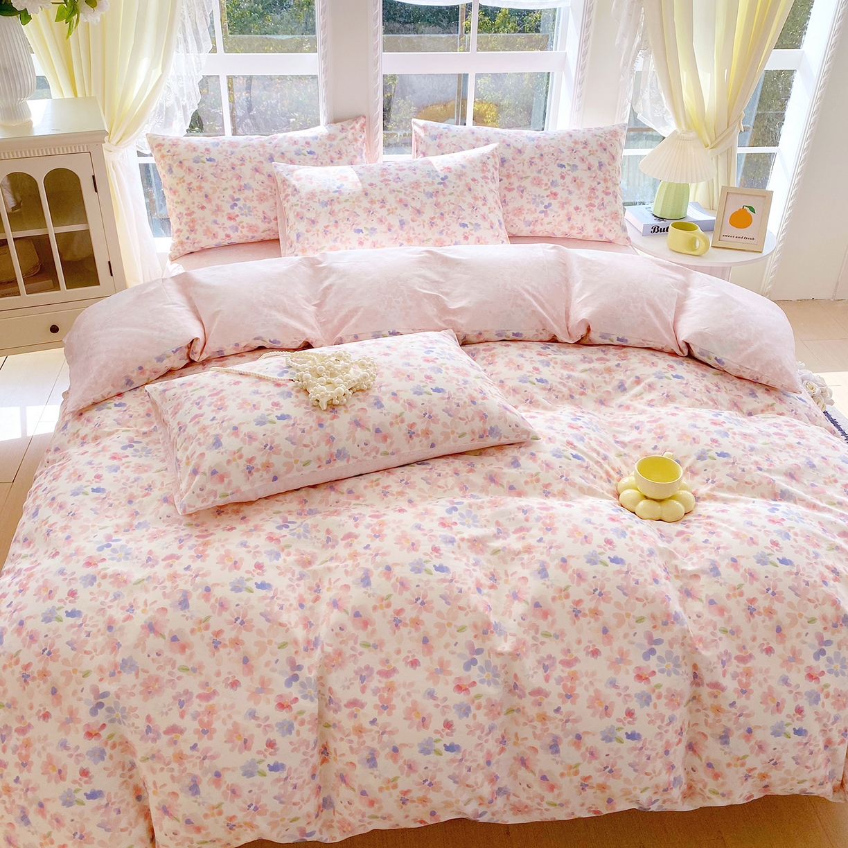 91家纺网 家纺一手货源 找家纺 小懒猪 2026春夏新款全棉纯棉花卉款四件套 漫彩花韵