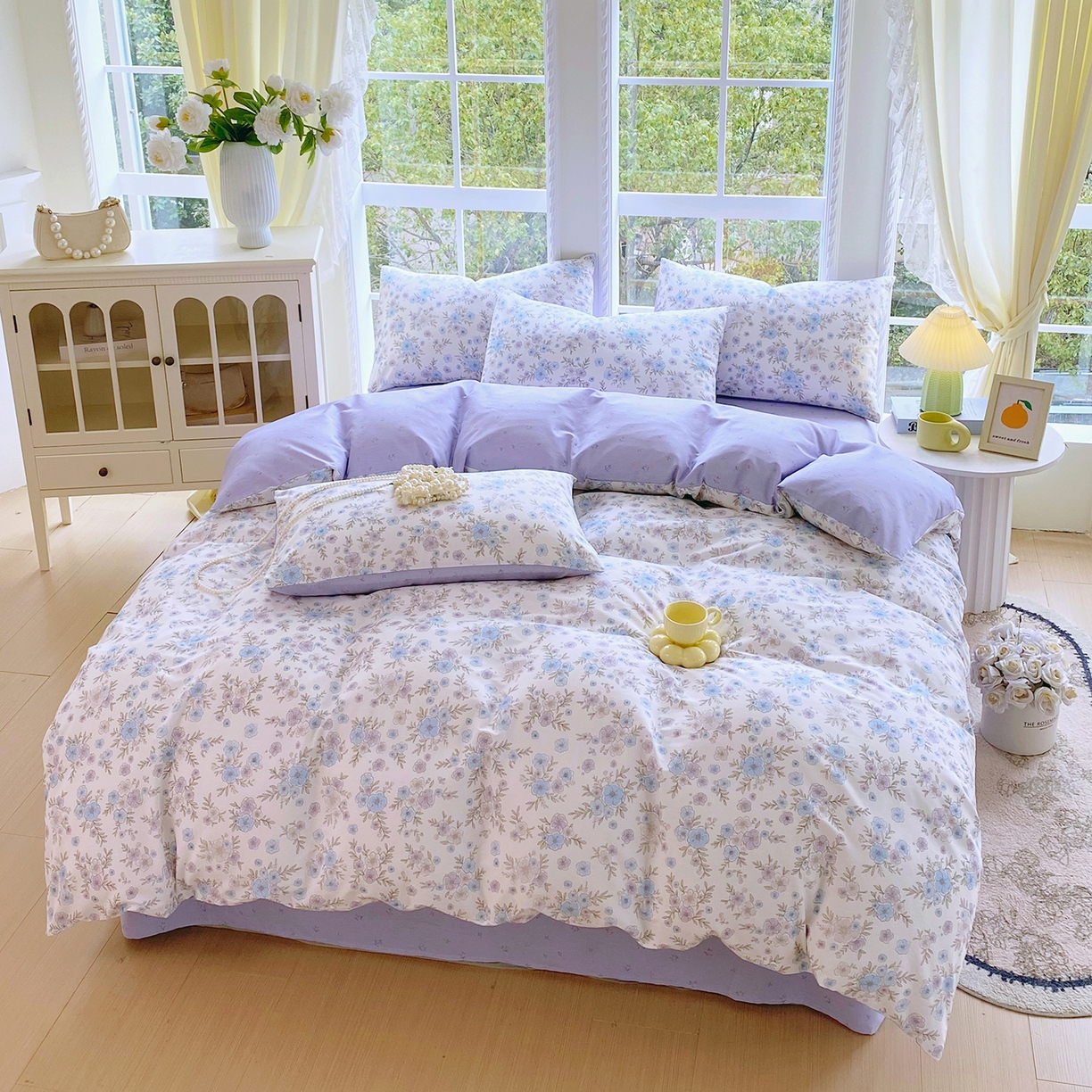 91家纺网 家纺一手货源 找家纺 小懒猪 2026春夏新款全棉纯棉花卉款四件套 青蔓花盏