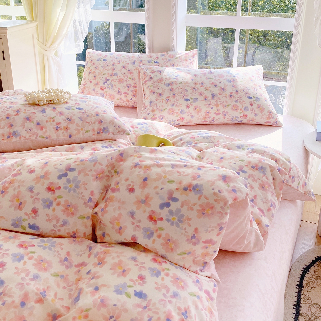 91家纺网 家纺一手货源 找家纺 小懒猪 2026春夏新款全棉纯棉花卉款四件套 漫彩花韵