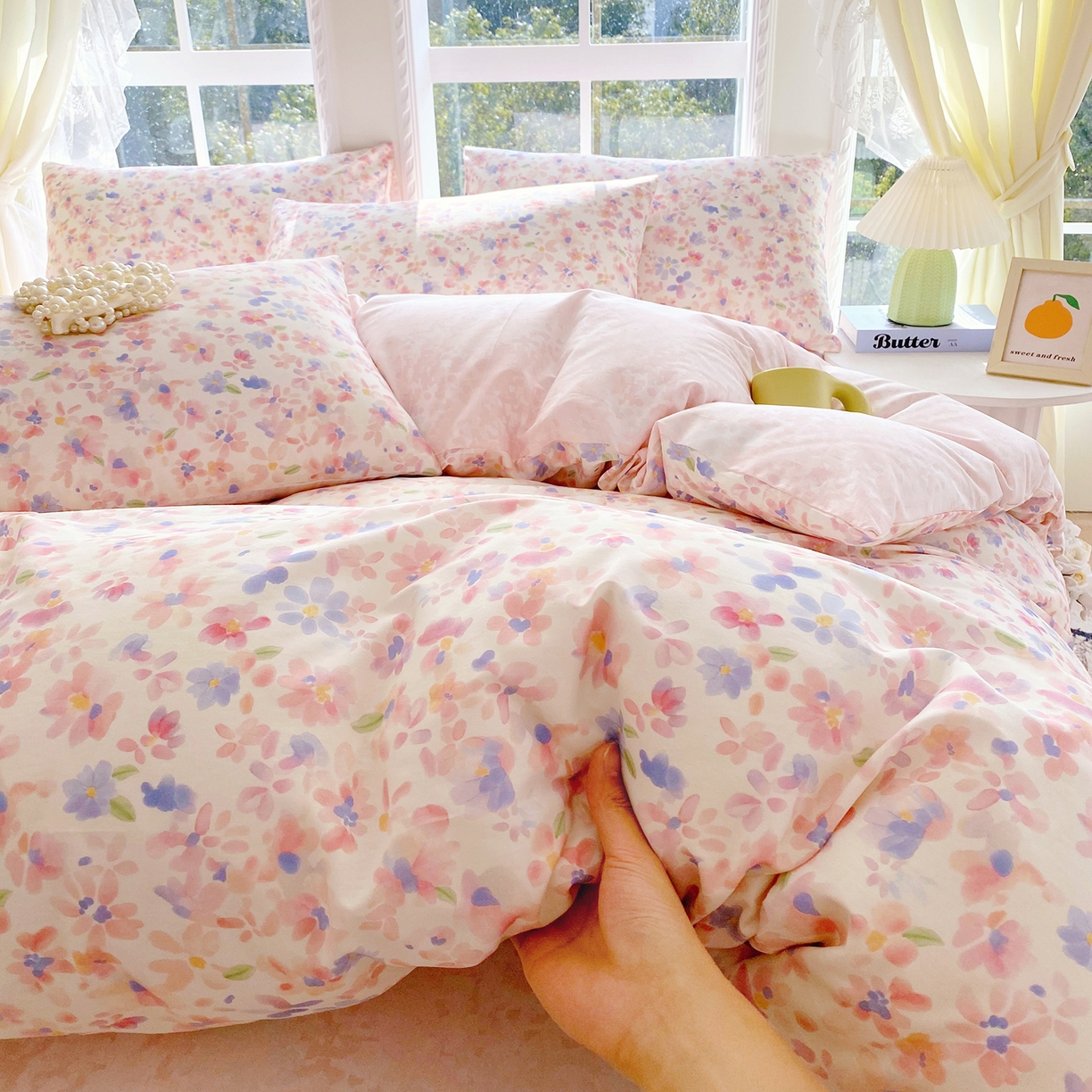 91家纺网 家纺一手货源 找家纺 小懒猪 2026春夏新款全棉纯棉花卉款四件套 漫彩花韵