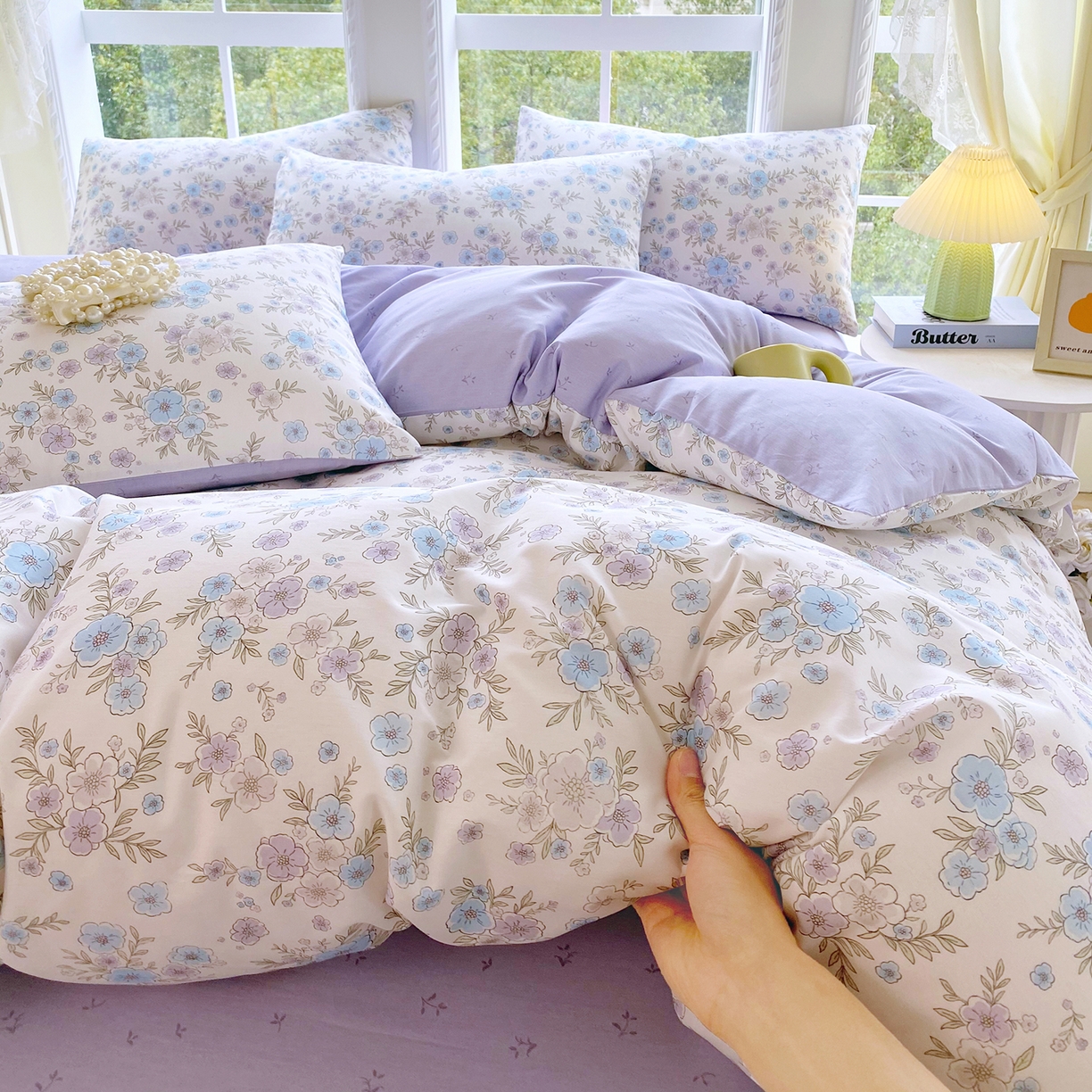 91家纺网 家纺一手货源 找家纺 小懒猪 2026春夏新款全棉纯棉花卉款四件套 青蔓花盏