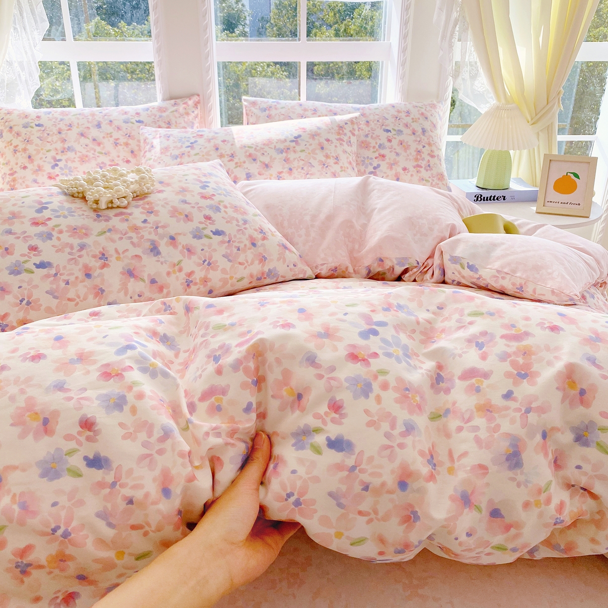 91家纺网 家纺一手货源 找家纺 小懒猪 2026春夏新款全棉纯棉花卉款四件套 漫彩花韵