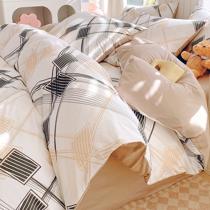 91家纺网 家纺一手货源 找家纺 2025春夏新款无印风全棉纯棉印花四件套 以安格