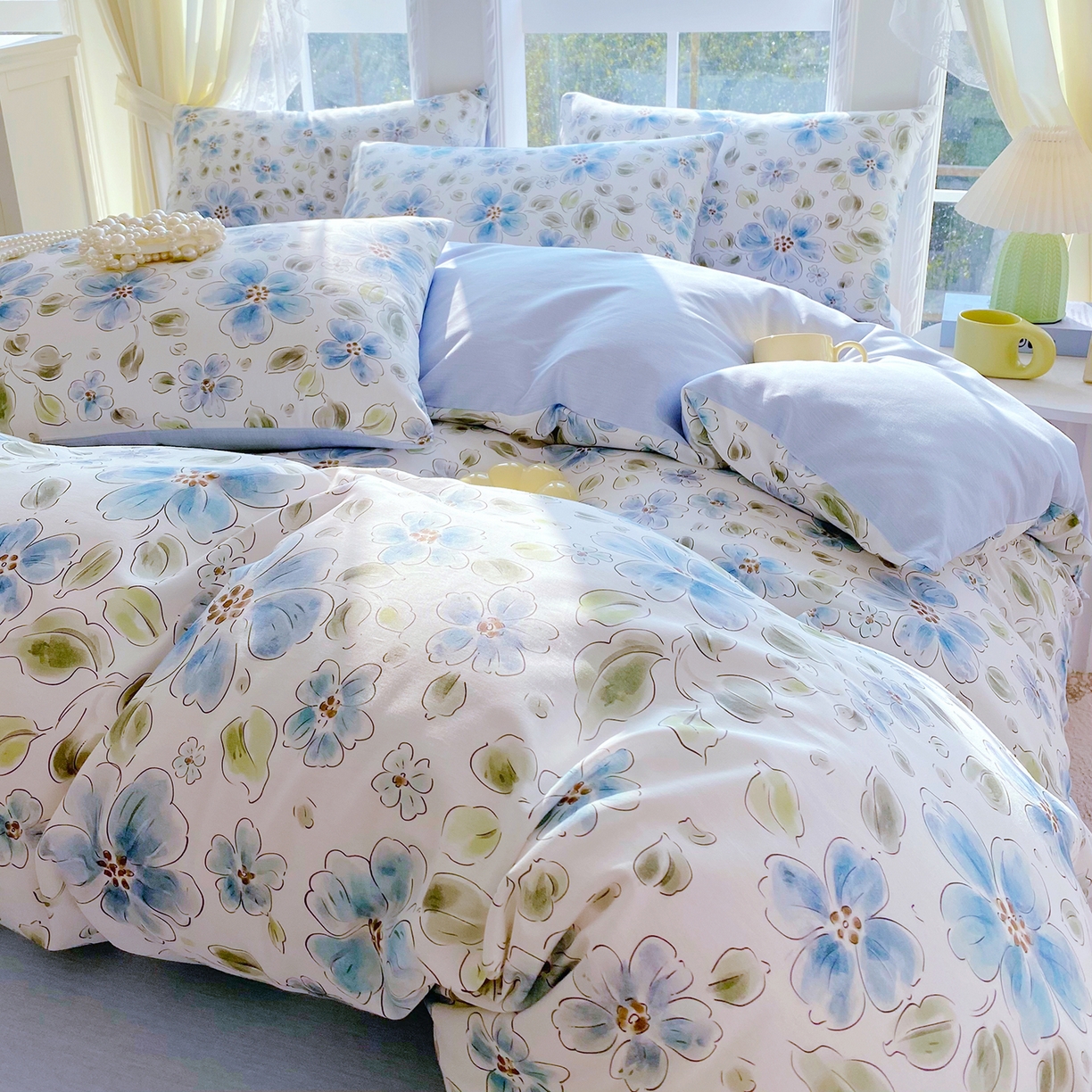 91家纺网 家纺一手货源 找家纺 小懒猪 2026春夏新款全棉纯棉花卉款四件套 柳色衫林