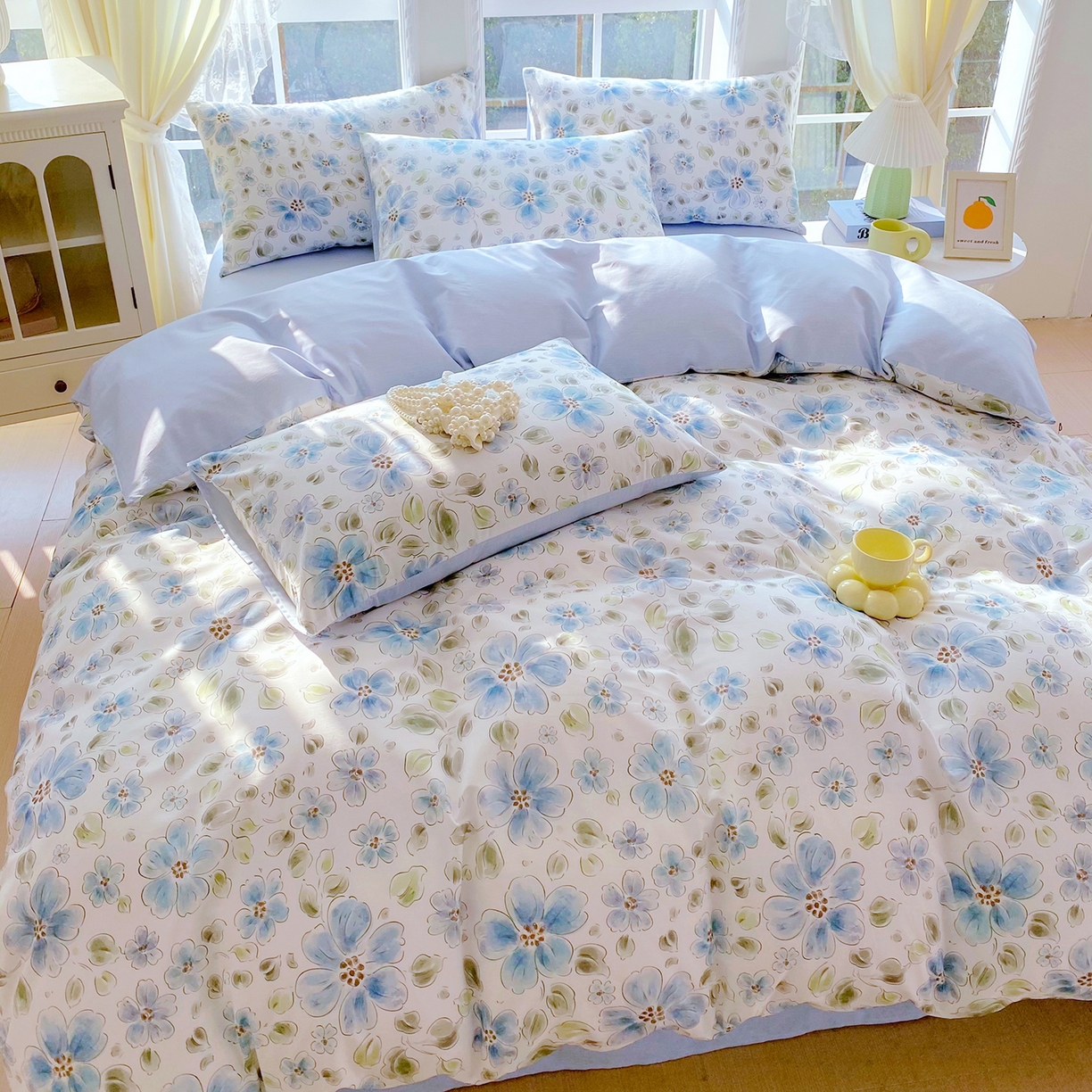 91家纺网 家纺一手货源 找家纺 小懒猪 2026春夏新款全棉纯棉花卉款四件套 柳色衫林