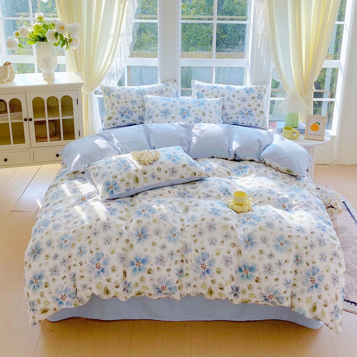 91家纺网 家纺一手货源 找家纺 小懒猪 2026春夏新款全棉纯棉花卉款四件套 柳色衫林