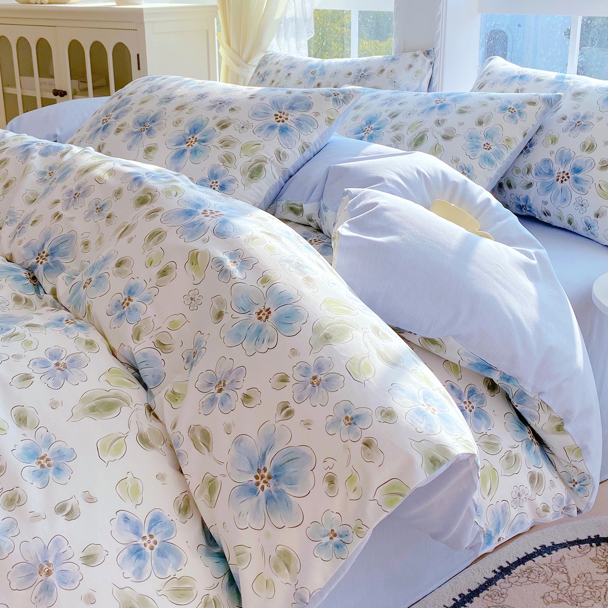 91家纺网 家纺一手货源 找家纺 小懒猪 2026春夏新款全棉纯棉花卉款四件套 柳色衫林