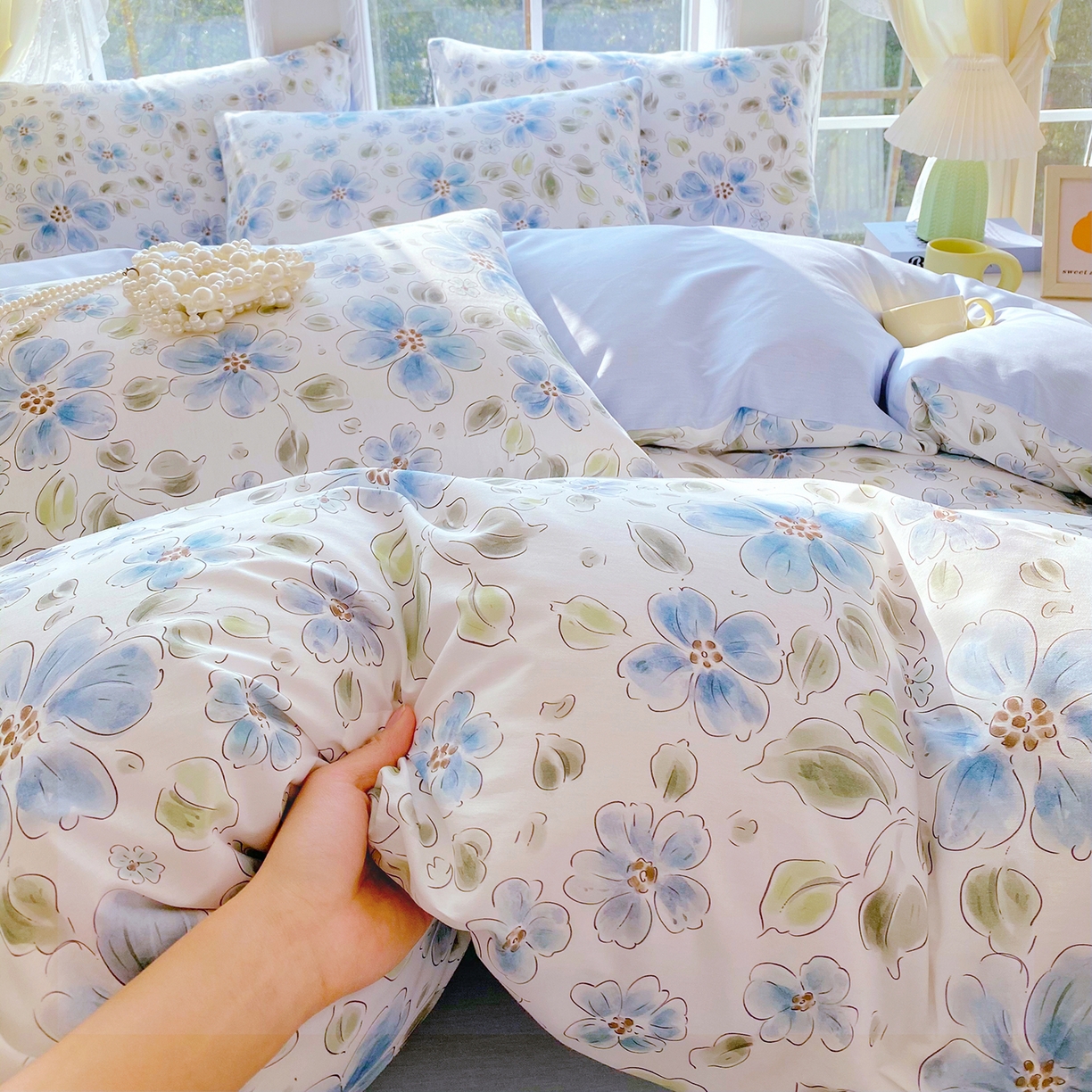 91家纺网 家纺一手货源 找家纺 小懒猪 2026春夏新款全棉纯棉花卉款四件套 柳色衫林